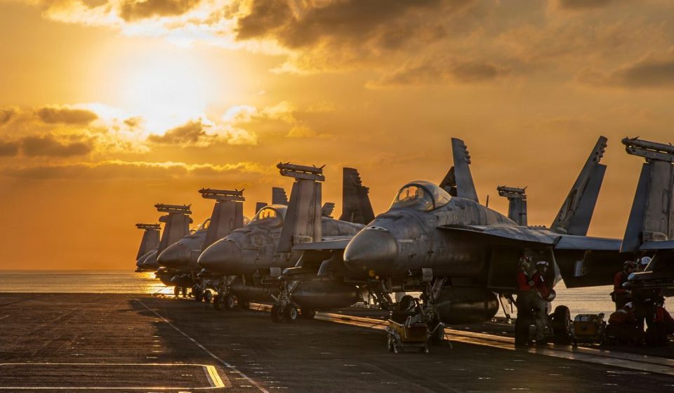 This image provided by US Central Command shows aircraft on the flight deck of the USS Abraham Lincoln (CVN 72) that are operating in support of the war in Iran, on Tuesday, March 3, 2026 (US Navy via AP)