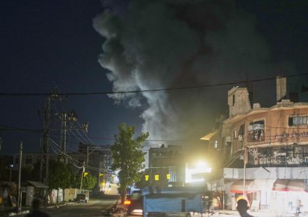 A plume of smoke rises following an Israeli military strike in Nuseirat, central Gaza Strip, Friday, July 31, 2026 (AP Photo/Abdel Kareem Hana)